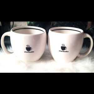 (2)Starbucks 2004 Abbey Coffee Mug Cup Ceramic White Brown Steaming Logo 14oz.